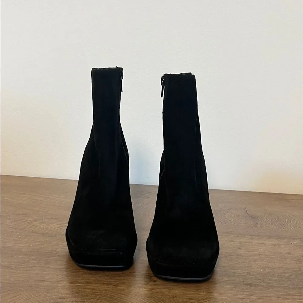 JEFFREY CAMPBELL Humanity Zip Platform Bootie In Black Suede US 7